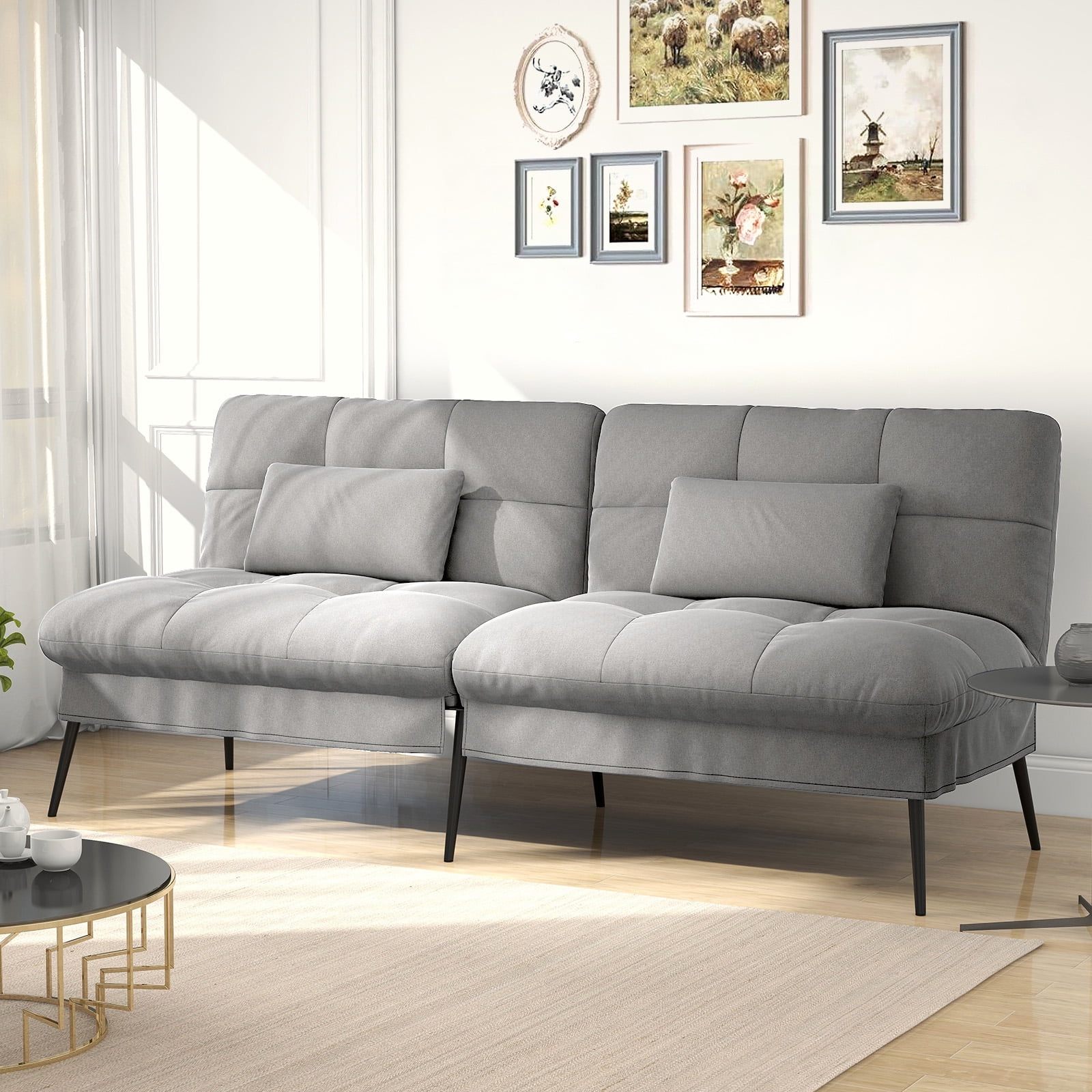 COMHOMA Convertible Futon Sofa Bed 72″ W Large Size Upholstered Futon Couch Fabric Sleeper Sofa, Gray