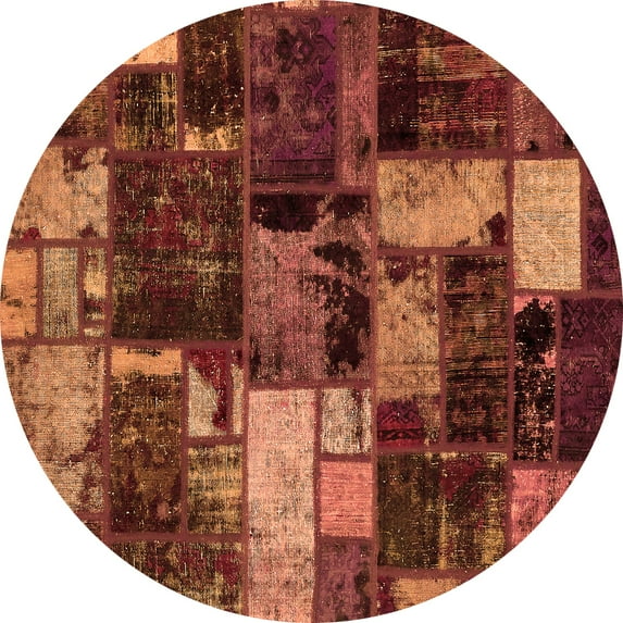Ahgly Company Indoor Round Patchwork Orange Transitional Area Rugs, 5' Round