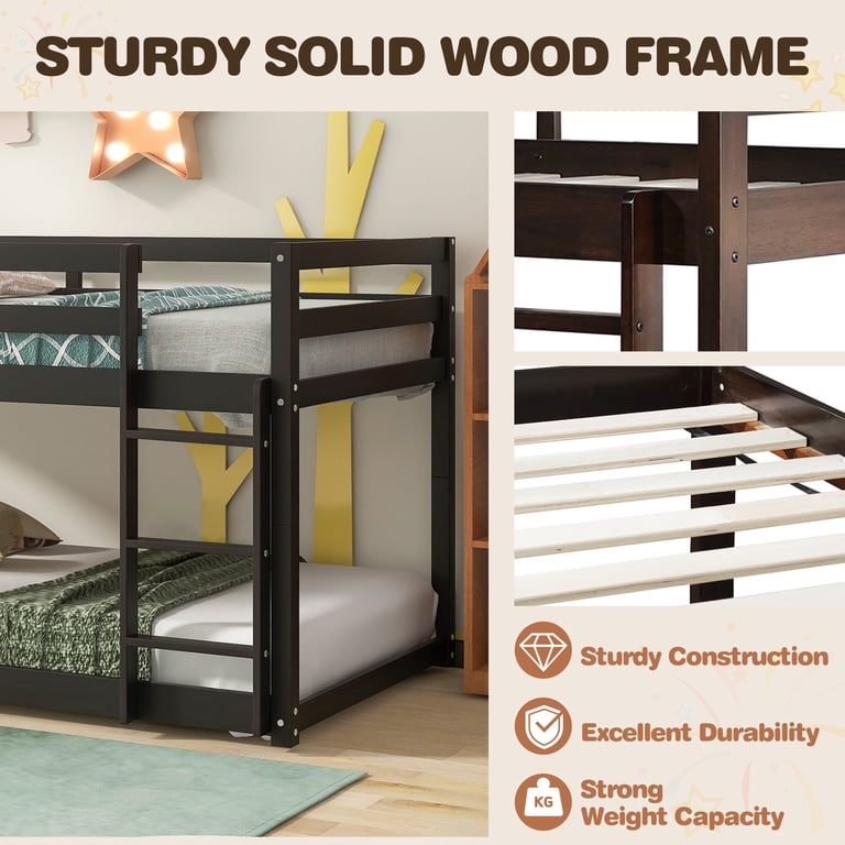 Uhomepro Twin Over Twin Bunk Bed with Safety Rails, Espresso photo 5