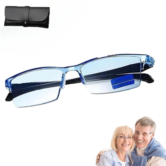 Blue Ease Optics Glasses, Clear Automatic Zoom Reading Eyeglasses, Smart Look Far and Near Blue Glasses