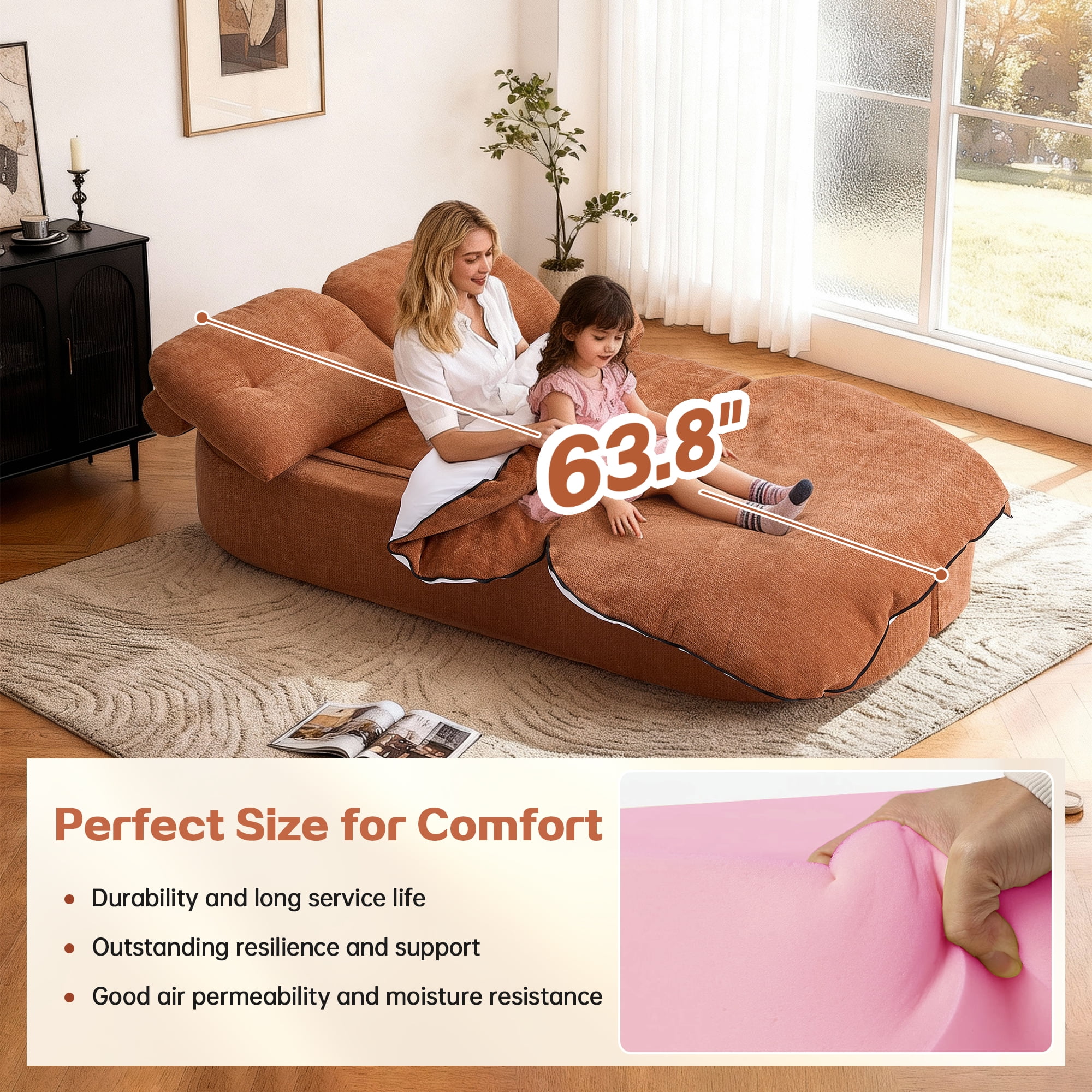 Jopath Sleeper Sofa Bed with 2 Pillows,Corduroy Convertible Futon Sleeper Sofa Couch,Modern Floor Sofa Bed,Folding Mattress for Living Room,Small Spaces,Caramel
