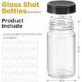 thumbnail image 2 of 25 Pack 2 oz Glass Shot Bottles w/ Black Lids & 25 Labels - Small Clear Jar for Ginger, Wellness Shot, Juice, Sample, Whiskey - Travel Essentials Mini Bottles - Wide Mouth, Leakproof, Dishwasher Safe, 2 of 8
