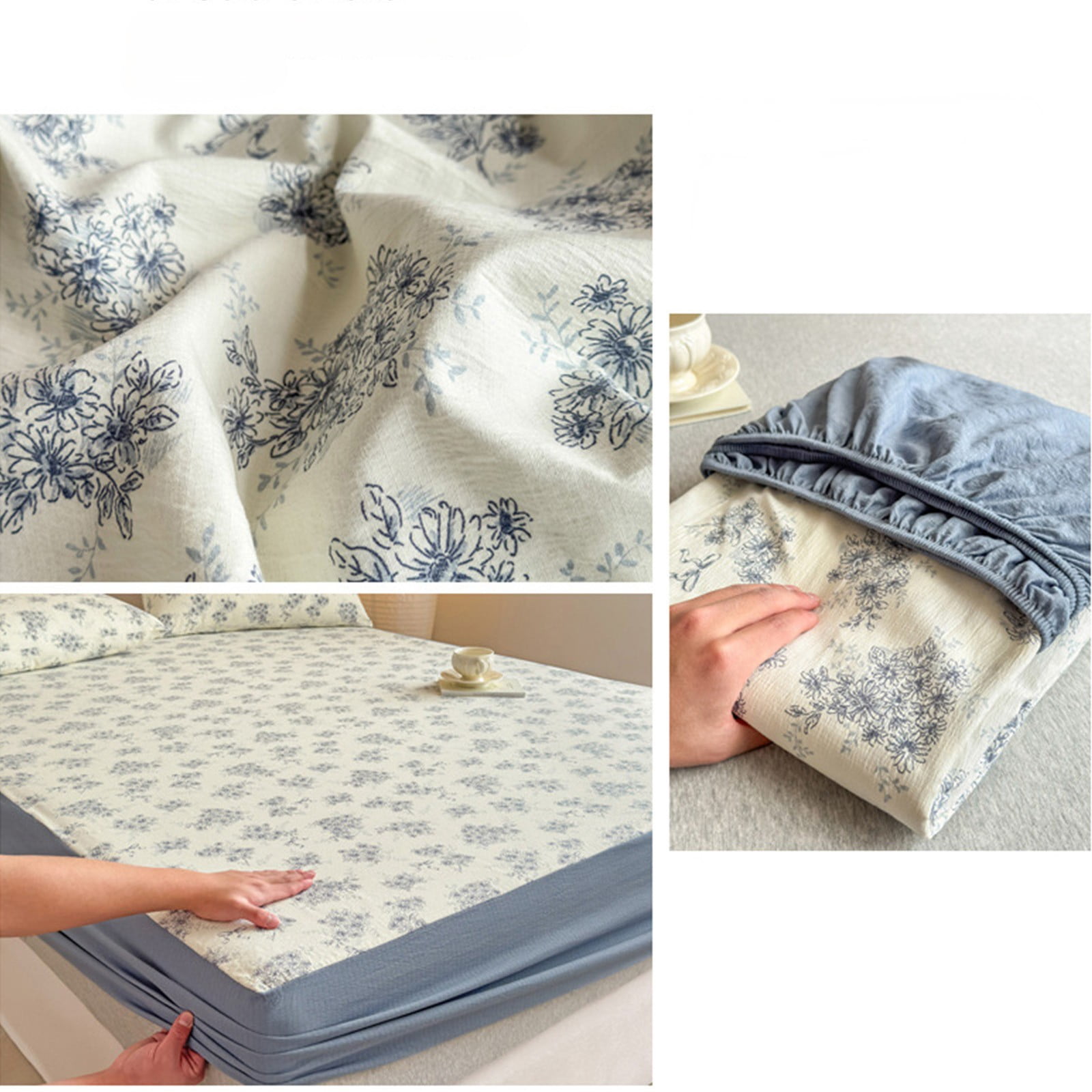 Japceit 35.43x78.44 Inch Fitted Sheet, Comfortable Cool Floral Pattern Mattress Protective Cover, Easy Clean Single Bed Sheet for Home Dormitory