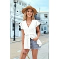 thumbnail image 6 of Womens Casual Tops Short Sleeve V Neck Ruffle Blouse Business Button Shirt Summer White L, 6 of 8