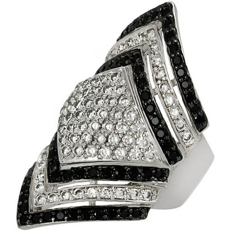 Brinley Co. Black and White CZ Sterling Silver Ring