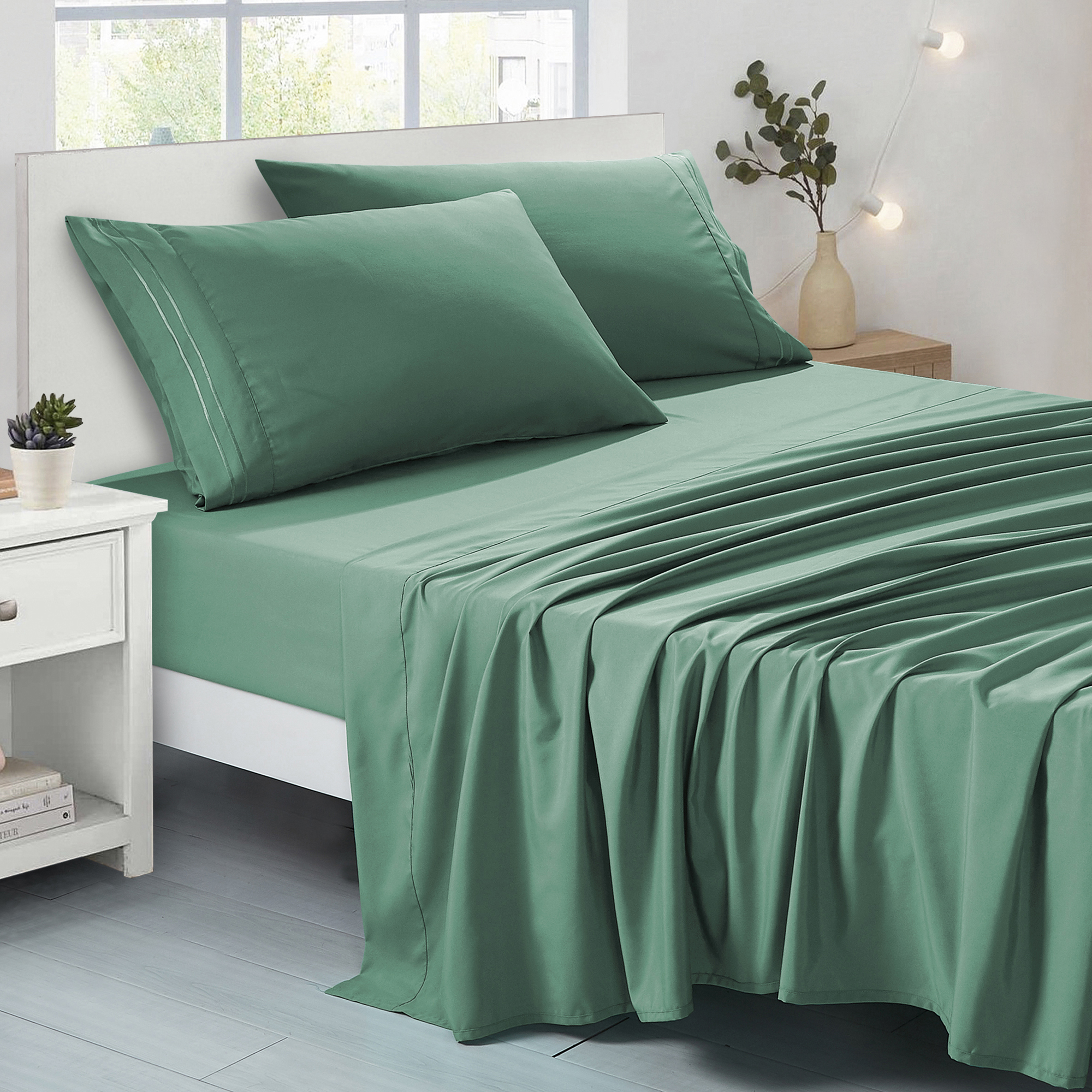 4-Piece Set Bed Sheets, Bedding with Fitted Sheet, Flat Sheet & Pillowcases