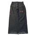 thumbnail image 1 of Pantalones vaqueros unisex estilo hip-hop gótico urbano de talle alto y corte holgado con diseños rasgados y bordados for hombre y mujer, 1 of 3