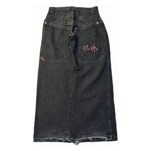 Pantalones vaqueros unisex estilo hip-hop gótico urbano de talle alto y corte holgado con diseños rasgados y bordados for hombre y mujer