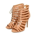thumbnail image 5 of New Women Qupid Ara-168 Faux Suede Peep Toe Lace Up Strappy Cage Stiletto Sandal, 5 of 6
