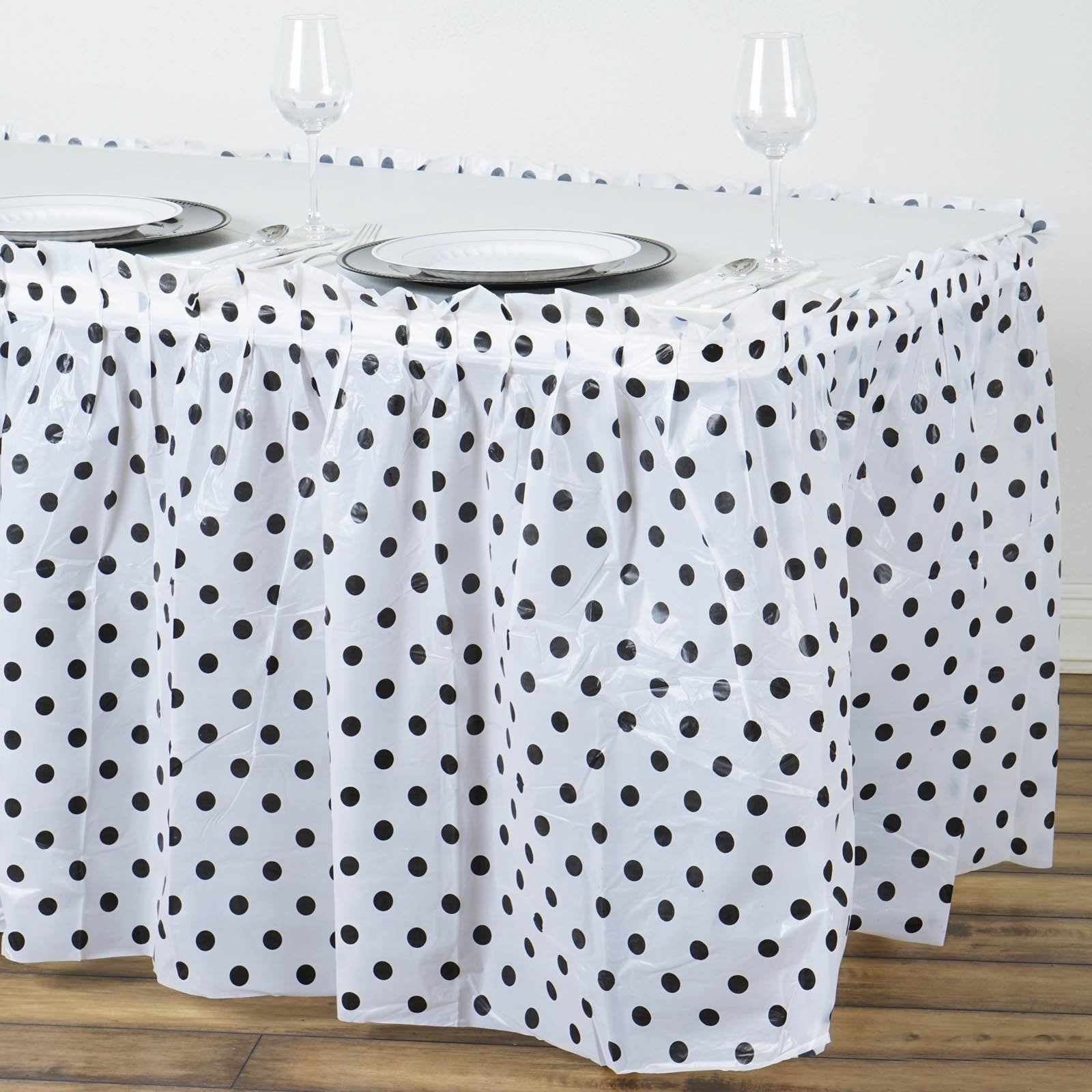 Efavormart 5 Pcs 14ft Disposable Plastic Table Skirt Plain or W/ Polka