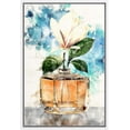 thumbnail image 1 of wall26 Framed Canvas Wall Art Chic Perfume Bottle with White Magnolia with Blue Splashes Pop Culture Fashion Watercolor Modern Art Glam Expressive for Living Room, Bedroom, Office - 16x24 inches, 1 of 4