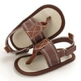 thumbnail image 4 of Floleo Unisex Baby Striped Thong Sandals Infant Soft Non-Slip Sole Shoes Adjustable Ankle Strap Pre-Walkers Summer Casual Newborn Footwear(Brown,0-3Months), 4 of 9