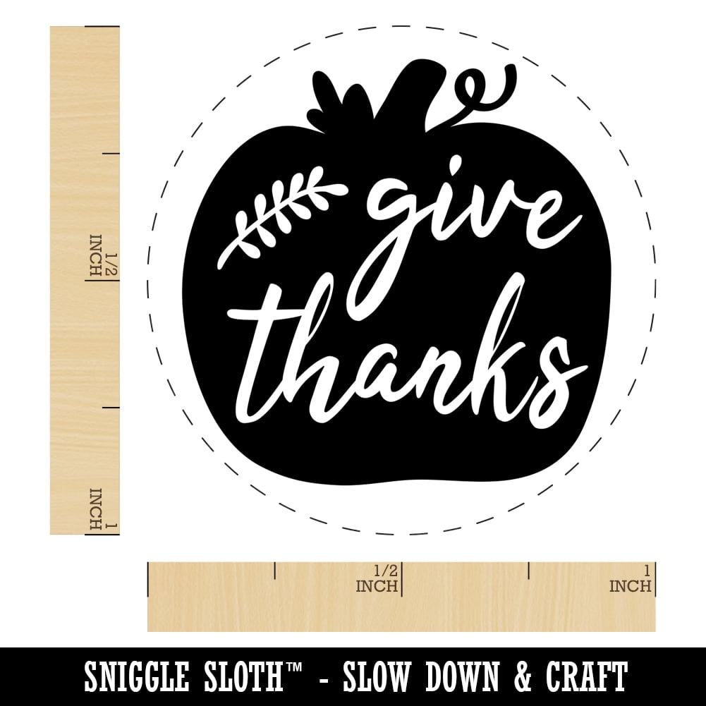 Give Thanks Pumpkin Thanksgiving Self-Inking Rubber Stamp Ink Stamper - Orange Ink - Medium 1 Inch