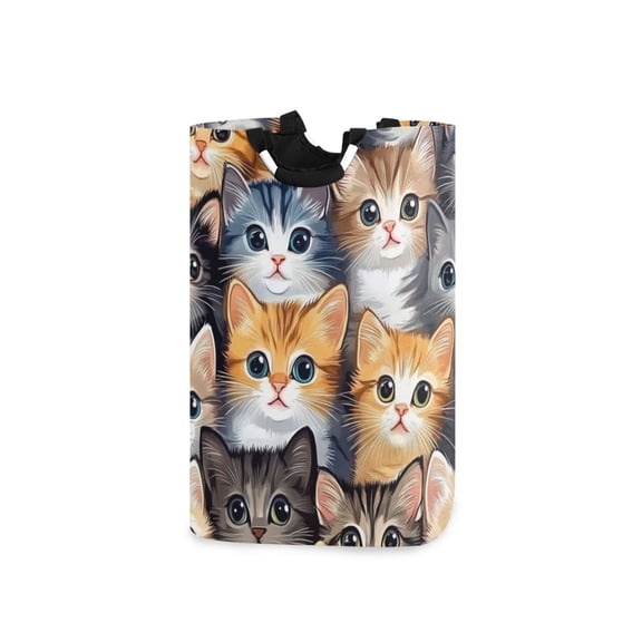 Brown Cute Cat Laundry Basket with Handles 50L Collapsible Laundry Hamper for Bathroom Bedroom Laundry Room