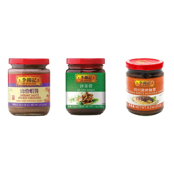 NineChef Brand Spoon Plus 3 Pack Lee Kum Kee Cooking Sauce, 3 Flavors(Finely Shrimp,Sa Cha Sauce,Sichuan Spicy Noodle Sauce)