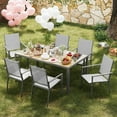 thumbnail image 7 of 7 Piece Outdoor Dining Set, Lofka Patio Furniture Sets for 6 Persons with Stackable Textilene Chairs & Rectangular Table for Saving Space, Porch Garden Yard Poolside, Light Gray, 7 of 7