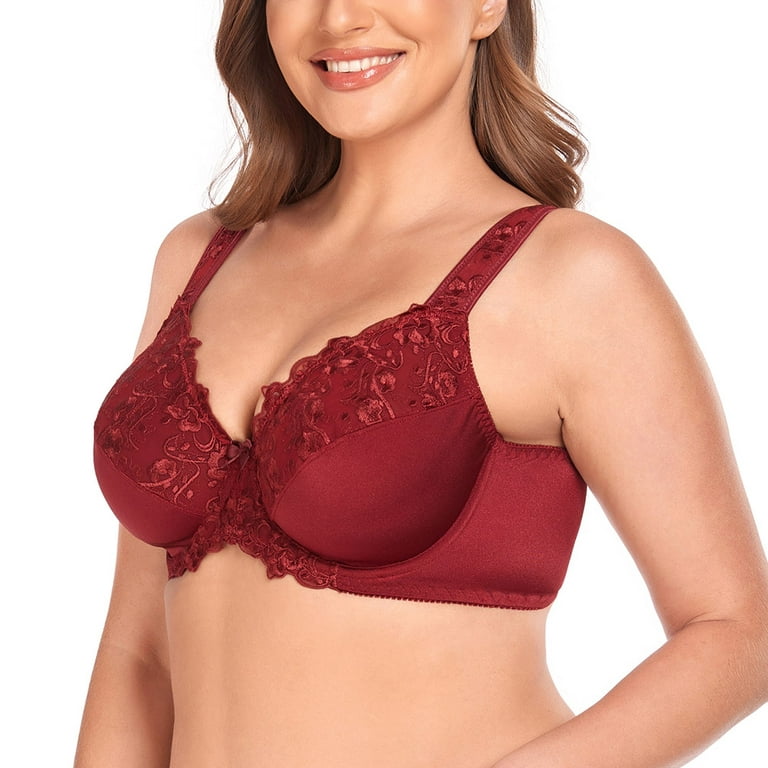 TELIMUSSTO Women's Sexy Floral Lace Bra Plus Size Lingerie Full