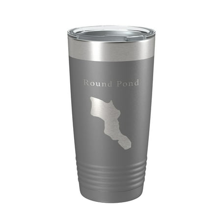 

Round Pond Tumbler Lake Map Travel Mug Insulated Laser Engraved Coffee Cup Acadia Maine 20 oz Dark Gray