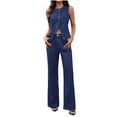 thumbnail image 2 of Roncen Women's Slim Fit Denim Set with Round Neck Button Vest and Flare Side Pocket Jeans Pants - Chic and Versatile, 2 of 8