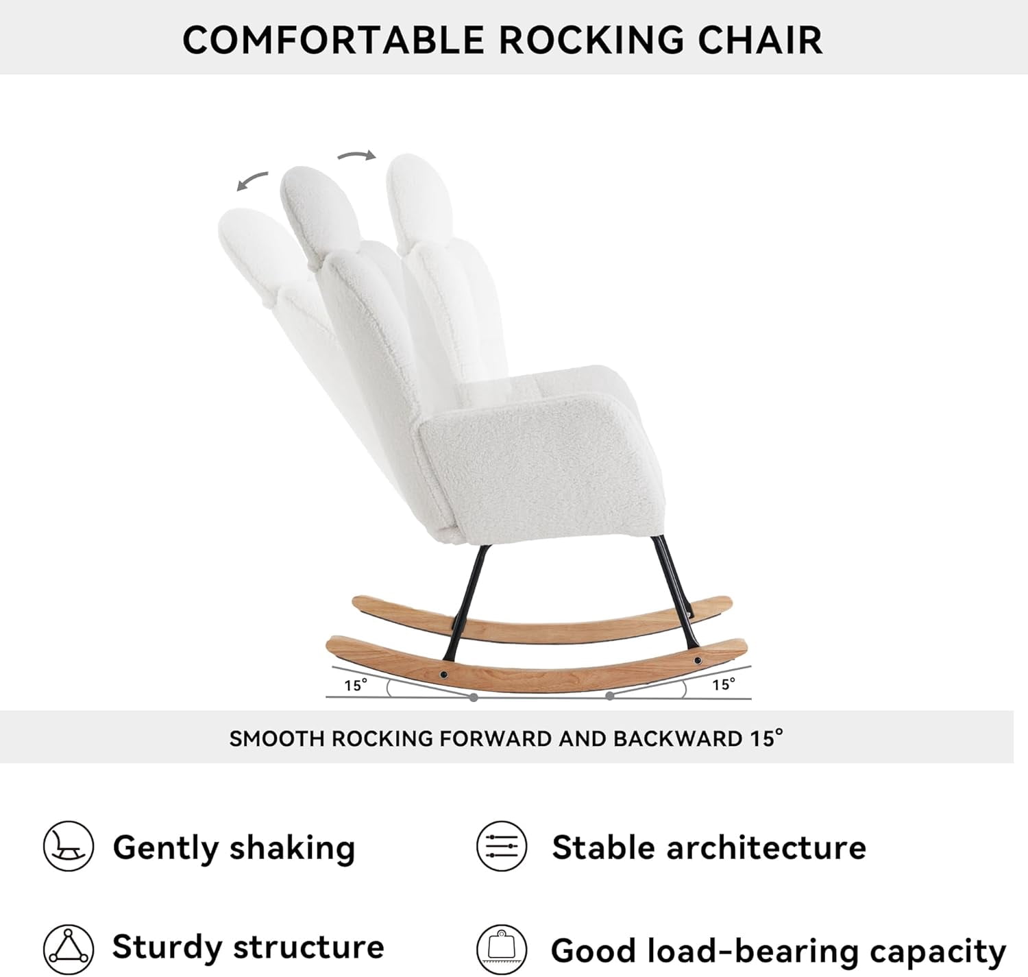 Rocking Chair Nursery Teddy Upholstered Glider Rocker High Backrest Nursery Rocker Comfortable Armchair