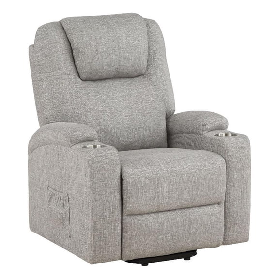 ACME Evander Power Lift Recliner, Light Gray Chenille