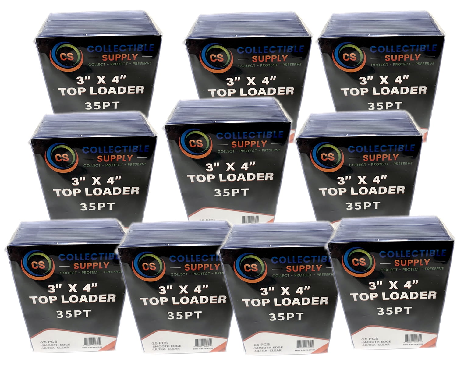 10 Pack CS 3X4 Standard Top Loader 25 ct. Holds up to 35 PT. (250 Total Loaders)