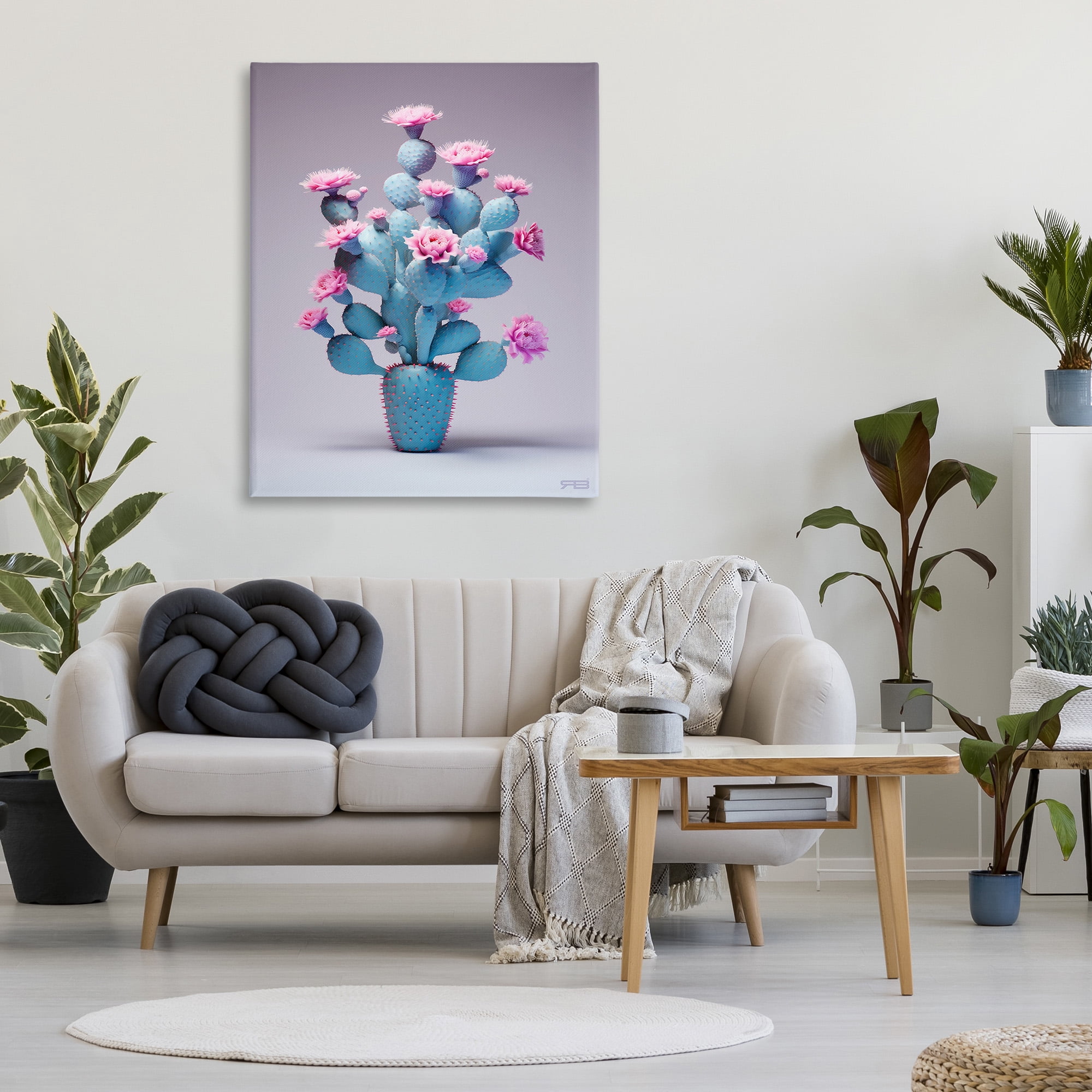 Stupell Industries Modern Cactus with Flowers Botanical & Floral Painting Gallery Wrapped Canvas Art Print Wall Art, 36 x 48