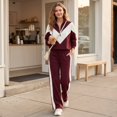 thumbnail image 4 of Szluipve Women’s Color Block Tracksuit 2 Piece Outfits Half Zip Stand Collar Chevron Patchwork Sweatshirt & Side Stripe Wide Leg Pants Casual Loungewear Set Wine M, 4 of 7