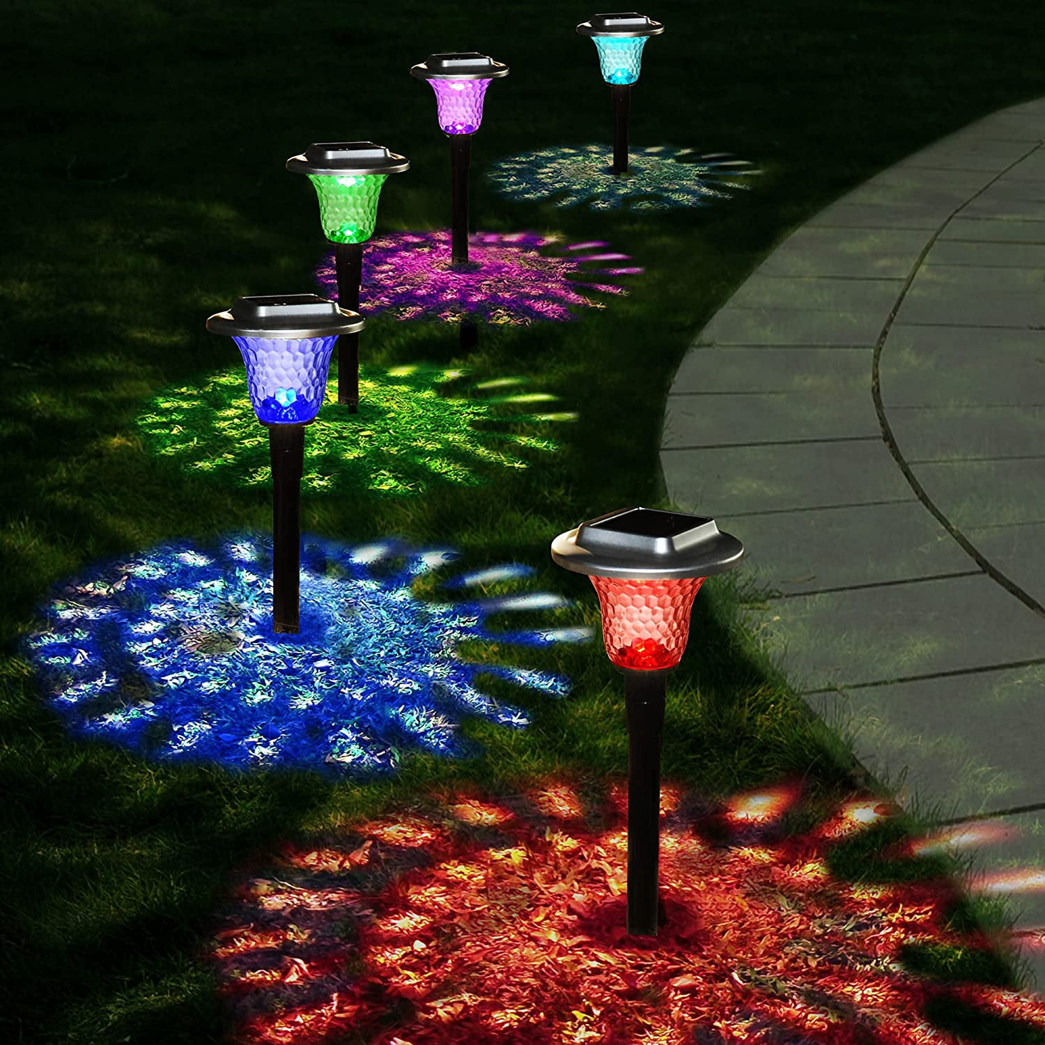 MINIGGI Solar Outdoor Lights Garden, Color Changing Solar Lights Colorful  Bright Glass Pathway Lights,Waterproof Solar Powered Landscape Path Lights  for Lawn Walkway Yard Decorative