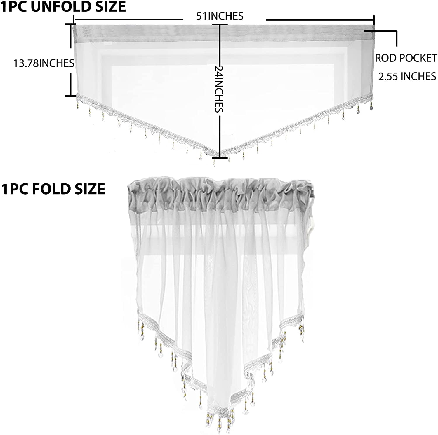 PearAge Curtains Valance for Living Room, Window Sheer Treatment for Kitchen, 51"W x 24"L White 1PC