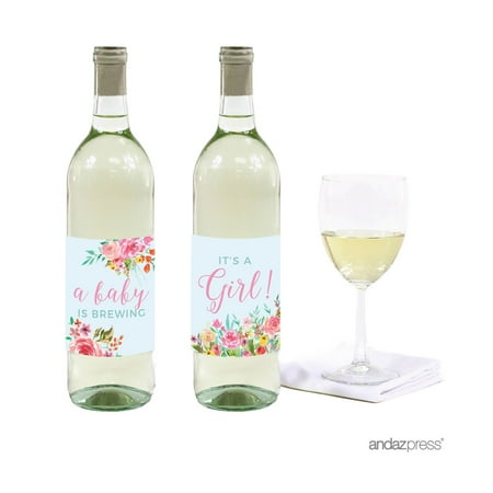 - Baby Shower Pink Roses English Tea Party, Wine or Apple Cider Bottle Labels, 10-Pack