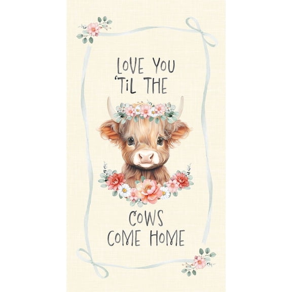 24" X 44" Panel Till the Cows Come Home Panel Highland Cows Flowers Floral Timeless Treasures Cotton Fabric Panel (PANEL-CD4040)