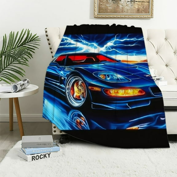 BCIIG Sports Car Lightning Warm Lightweight Fleece Throw Blanket for All Seasons, Soft Flannel Fabric Ideal for Living Rooms Sofa Decor, Cow Gifts Blanket 40x50in