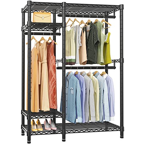 VIPEK V2S Garment Rack Heavy Duty Commercial Grade Rack, 4 Tiers Adjustable Wire Shelving Clothing Racks with 3 Hanging Rods, Freestanding Closet Metal Wardrobe Closet, Max Load 650LBS, Black