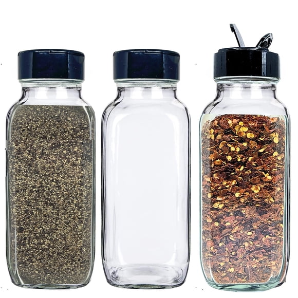 Frascos de Especias de Vidrio JARMING COLLECTIONS 16 oz Paquete de 3 con Tapa Negra