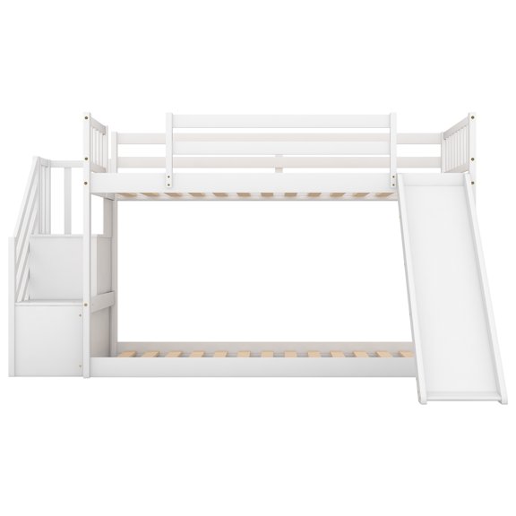Twin Over Twin Bunk Bed With Convertible Slide And Stairway, White