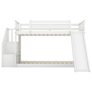 EUROCO Wood Twin over Twin Bunk Bed with Slide and Staircase, Low Profile Bunk Bed with Storage for Kids Teens