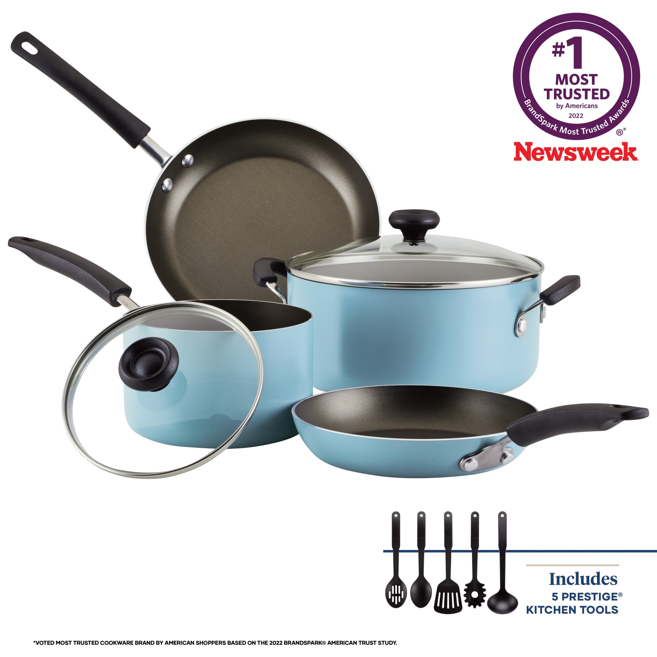 Farberware Easy Clean Aluminum Nonstick Cookware Pots and Pans Set, 11-Piece, Aqua