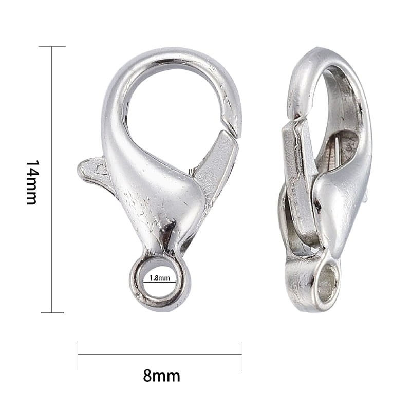 Zinc Alloy Lobster Claw Clasps Parrot Trigger Clasps Cadmium Free & Lead Free Platinum 14x8mm Hole: 1.8mm