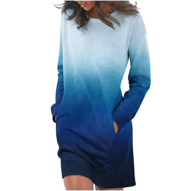 Robe Longue à Manches Longues Imprimée Col Rond pour Femmes, Sortie de Vacances