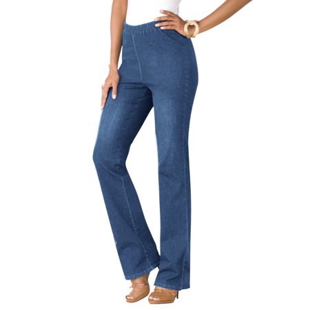 Roaman's Women's Plus Size Petite Bootcut Pull-On Stretch Jean Elastic Waist