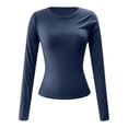 thumbnail image 3 of MHFRRA Camiseta Básica Acanalada de Manga Larga con Cuello Redondo y Corte Ajustado, Elástica, para Uso Informal y En Capas, de Tejido Suave y Cómodo. Marina de Guerra, 3 of 4