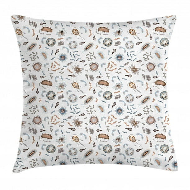 Biology Throw Pillow Cushion Cover, Bacteria Virus and Germs Disease Cells Illness