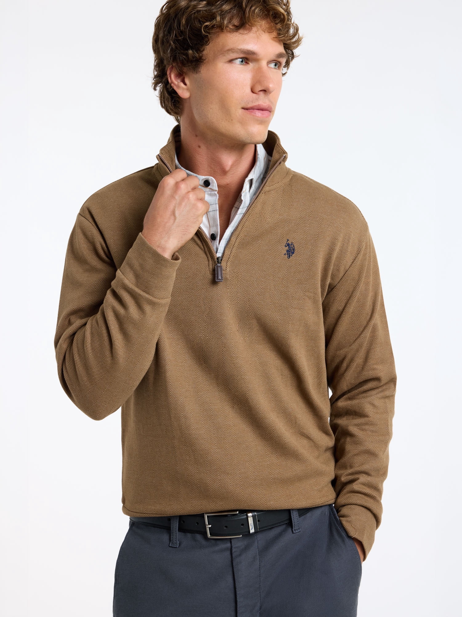 U.S. Polo Assn. Men's Premium Feel Herringbone Quarter Zip Pullover