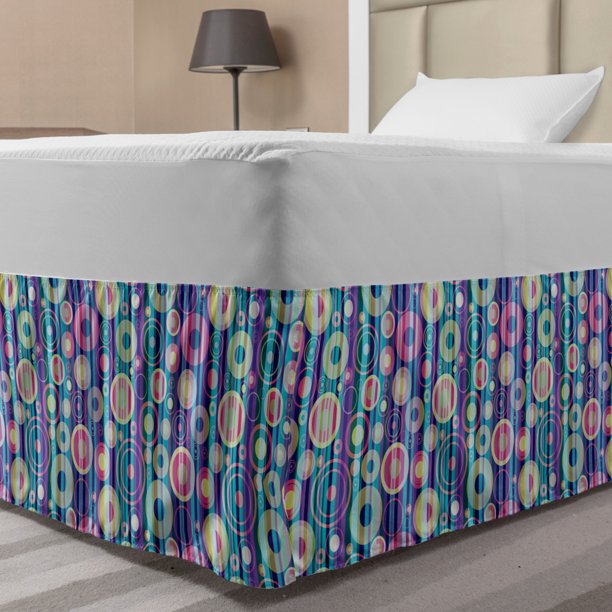 Abstract Bed Skirt, Vibrant Colored Composition with Vertical Stripes