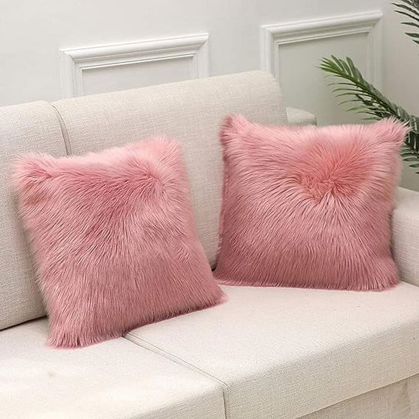 Xiao Hua Juego de 2 fundas de cojín cuadradas de piel sintética, lujosas y decorativas, para sofá, dormitorio, coche, 40,6 x 40,6 cm, color rosa