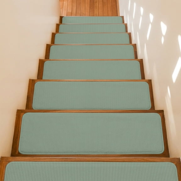 Green Non-Slip Stair Treads for Wooden Steps, 15 Pack 8x30 Inches Carpet Stair Mats with Adhesive Backing, Noise-Reducing Step Covers for Indoor Stairs, Easy to Install & Residue-Free