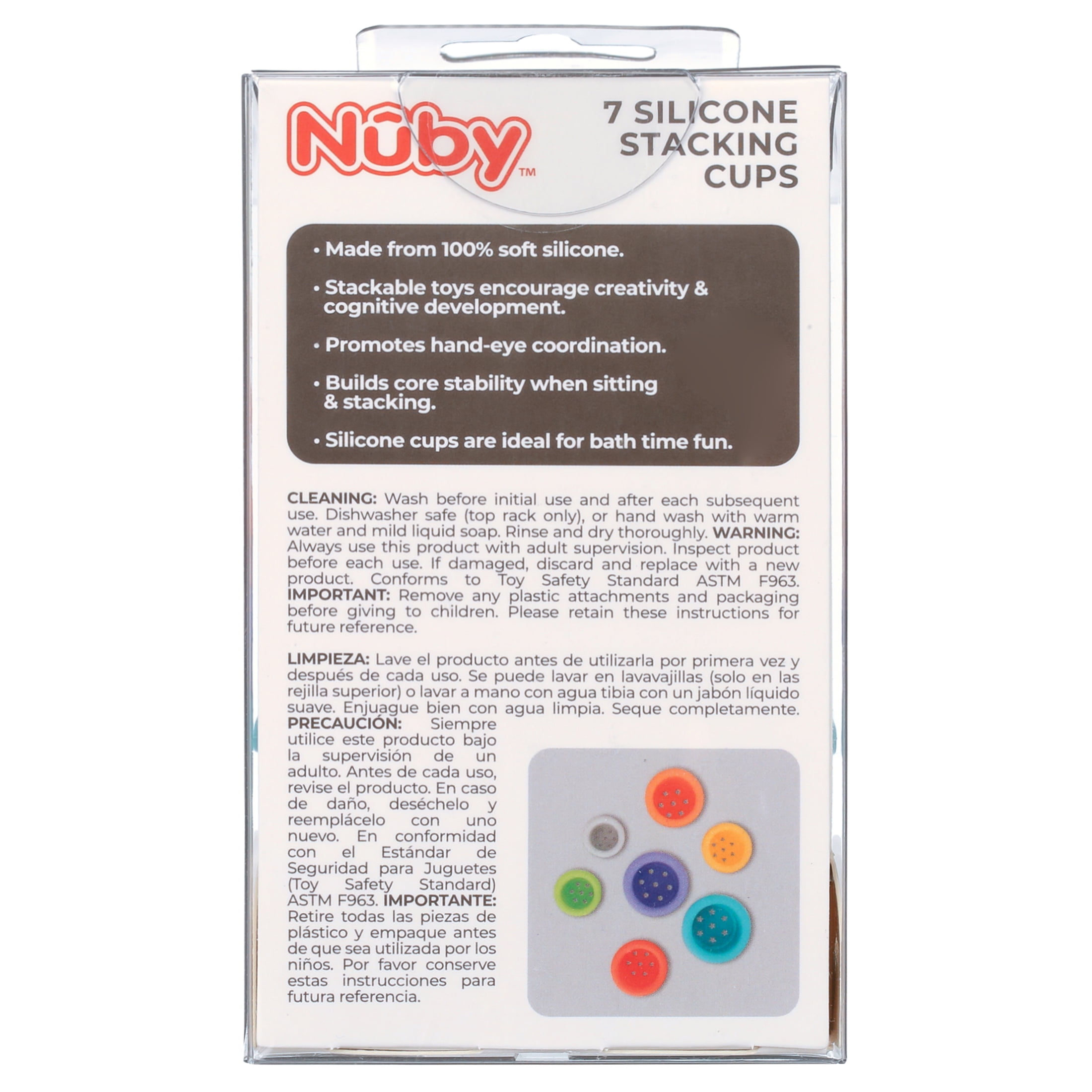 Nuby Soft Silicone Stacking Cups, Stackable Toy, 7 Count