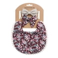 thumbnail image 2 of OAVQHLG3B Baby Girls Plaid Print Bibs Set Cute Linen Cotton Double Sided Saliva Headband Set 1 Bib Wipe 2 Bow Tiara, 2 of 2