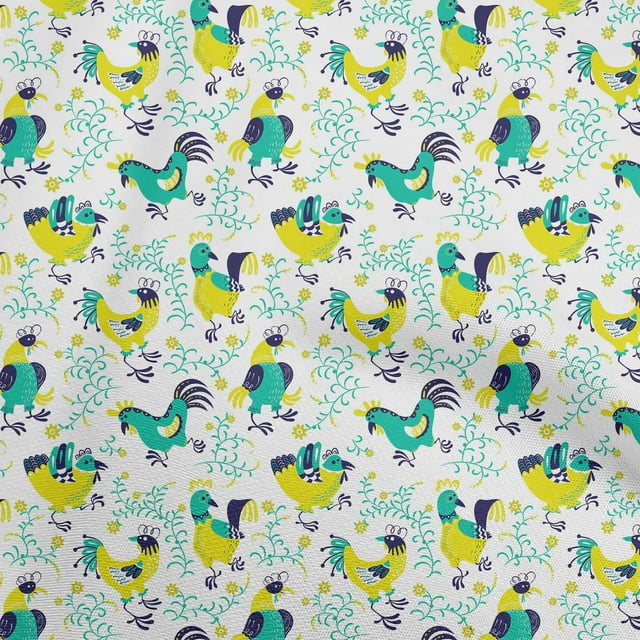 oneOone Polyester Spandex Sea Green Fabric Rooster Cock Sewing Craft Projects Fabric Prints By Yard 56 Inch Wide-T0